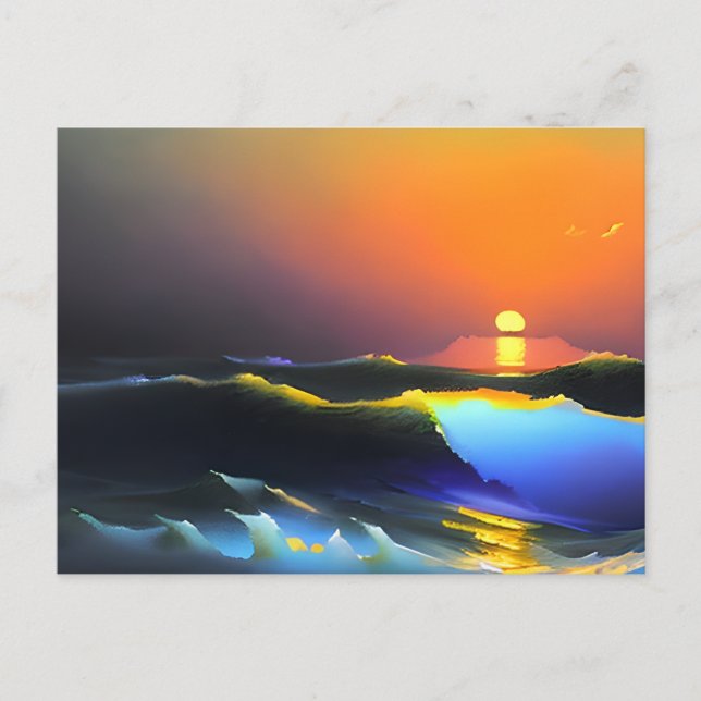 Dramatischer Ozean und Sonnenuntergang Postkarte (Vorderseite)