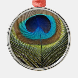 Dramatischer Pfauenfuather Silbernes Ornament