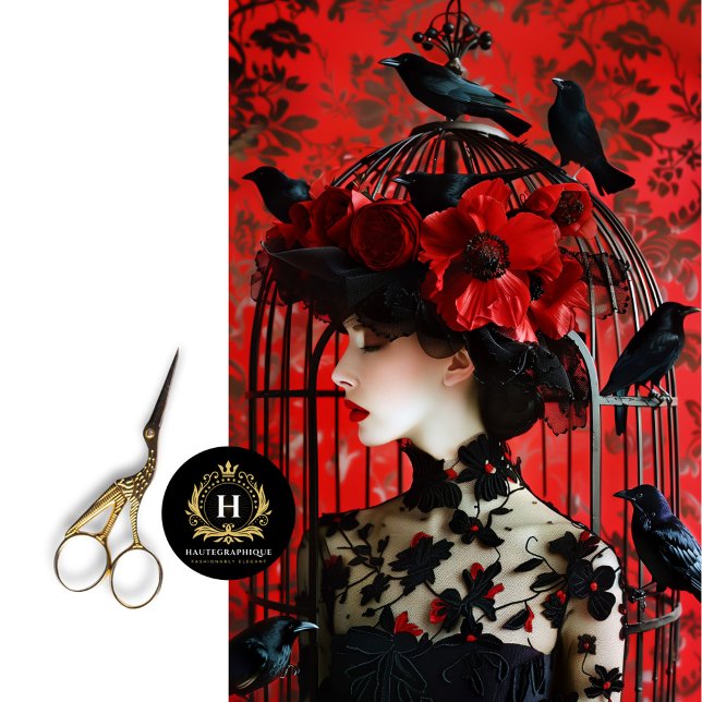 Dramatischer Red Black Floral Birdcage Hat Dekoupa Seidenpapier (Von Creator hochgeladen)