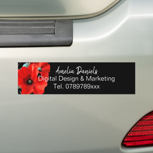 Dramatischer Red Poppe auf Black Monogram Business Autoaufkleber (Auf Auto)