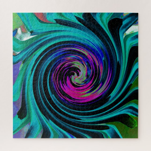 Dramatischer Schwarz-Türkis-Abstrakter Retro-Twirl (Vertikal)