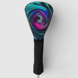 Dramatischer Schwarz-Türkis-Abstrakter Retro-Twirl Golf Headcover