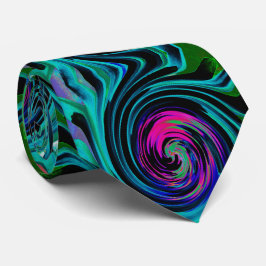 Dramatischer Schwarz-Türkis-Abstrakter Retro-Twirl Krawatte