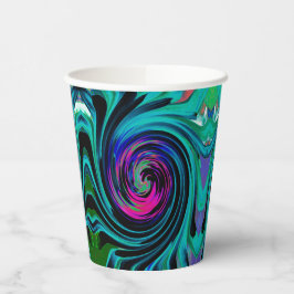 Dramatischer Schwarz-Türkis-Abstrakter Retro-Twirl Pappbecher