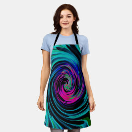Dramatischer Schwarz-Türkis-Abstrakter Retro-Twirl Schürze