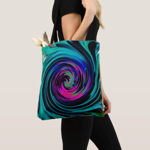 Dramatischer Schwarz-Türkis-Abstrakter Retro-Twirl Tasche