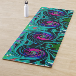 Dramatischer Schwarz-Türkis-Abstrakter Retro-Twirl Yogamatte