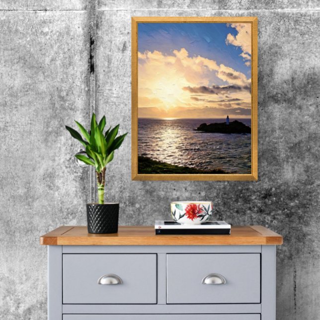 Dramatischer Sonnenuntergang über Godrevy Lighthou Fotodruck (Your home deserves this view! Iconic Godrevy Lighthouse print. )