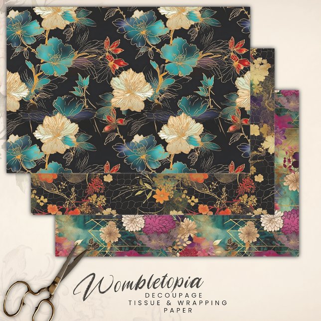 Dramatisches Blumengestein in Aquamarin, schwarz u Geschenkpapier Set (Von Creator hochgeladen)