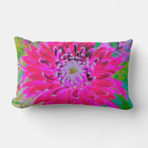 Dramatisches Karmesinrot und Rosa Dahlienblüten Lendenkissen