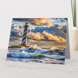 Dramatisches Leuchtturm Seascape mit Sturmwellen Karte