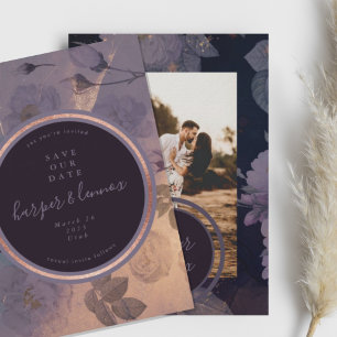 Dramatisches Lila Blumenwinterfest Rose Gold Foto Save The Date