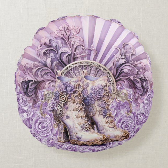 Dramatisches Lilac Steampunk Fan Boots Cotton Pill Rundes Kissen (Vorderseite)