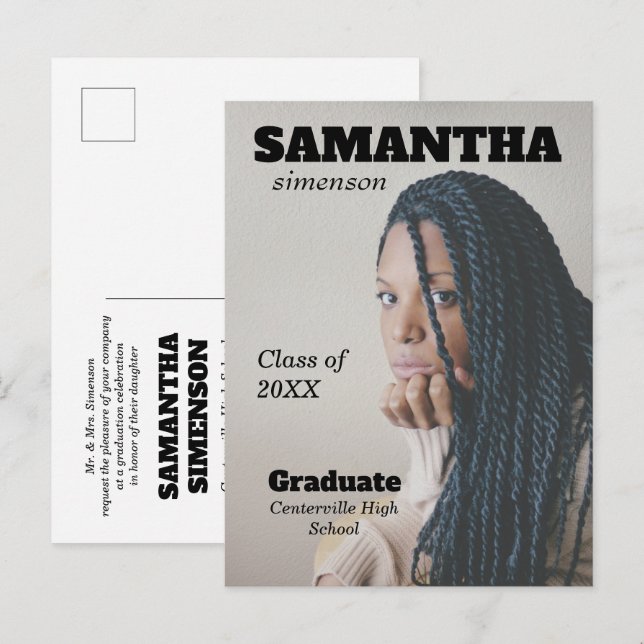 Dramatisches Magazine Stylesgraduierungsparty Ankündigungspostkarte (Vorne/Hinten)