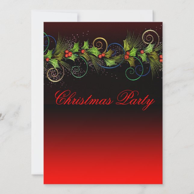 Dramatisches Red Holly Corporate Weihnachtsfest-Pa Einladung (Vorderseite)