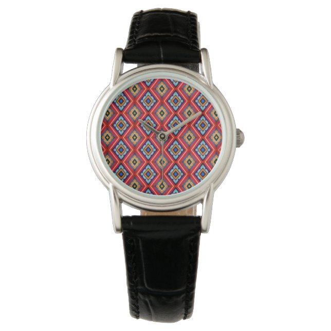 Dramatisches Rot- und Blau-Diamantmuster Armbanduhr (Vorderseite)