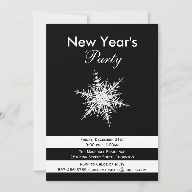 Dramatisches Schwarz-Weiß-Party zum Silvesterfest Einladung (Vorderseite)