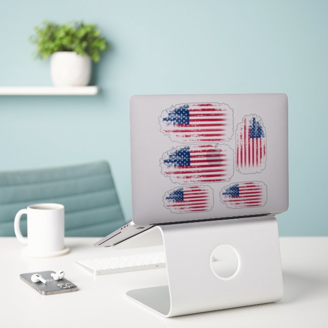 Drapeau américain autocollant vinyle coupé sur mes (Ordinateur portable sur le bureau)