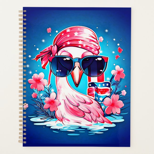 Drapeau américain avec Flamant rose Cartoon-69681 (Devant)