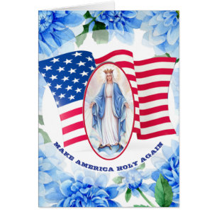 DRAPEAU AMÉRICAIN BLUE DAHLIAS BLESSEE VIRGIN MARY