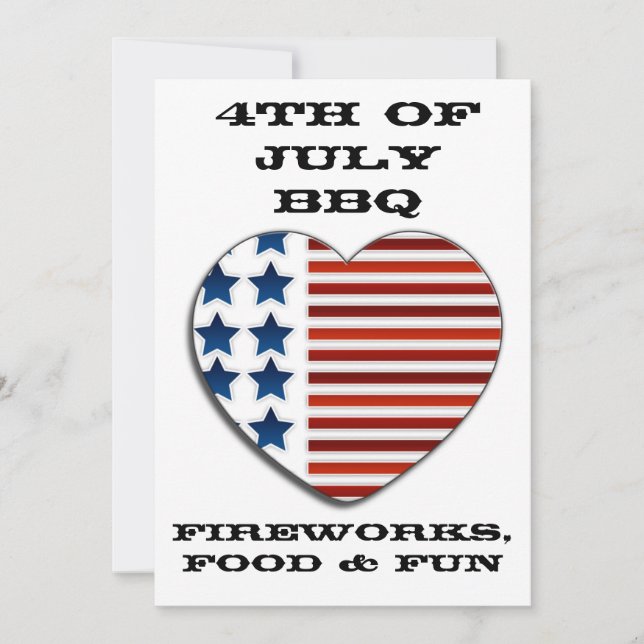 Drapeau américain coeur invitation du 4 juillet (Devant)