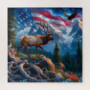 Drapeau Américain et Puzzle de Cerf