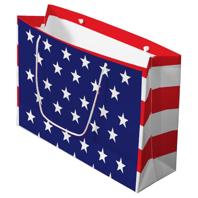 Drapeau américain Grand sac cadeau Rouge Blanc et  (Devant Angle)