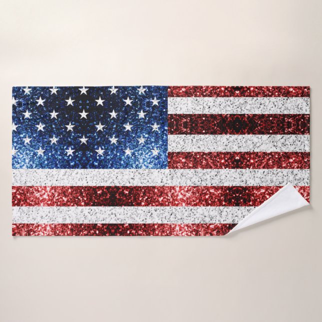 drapeau américain rouge blanc brillant parties sci (Serviette de bain)