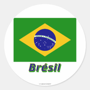 Drapeau Brésil Avec le Nom en français Runder Aufkleber