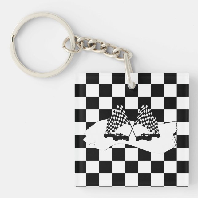 Drapeau Checker et voitures de course (Devant)
