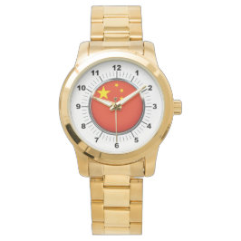 Drapeau Chine féminin Montre-bracelet en or surdim