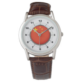 Drapeau chinois classique Montre en cuir Brown pou