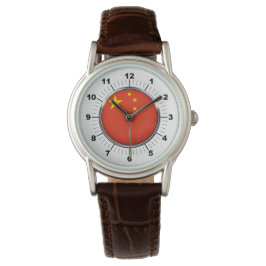 Drapeau chinois féminin Montre en cuir Brown class