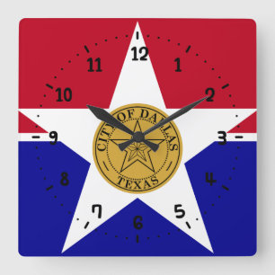 Drapeau de Dallas, Texas Carré Horloge murale