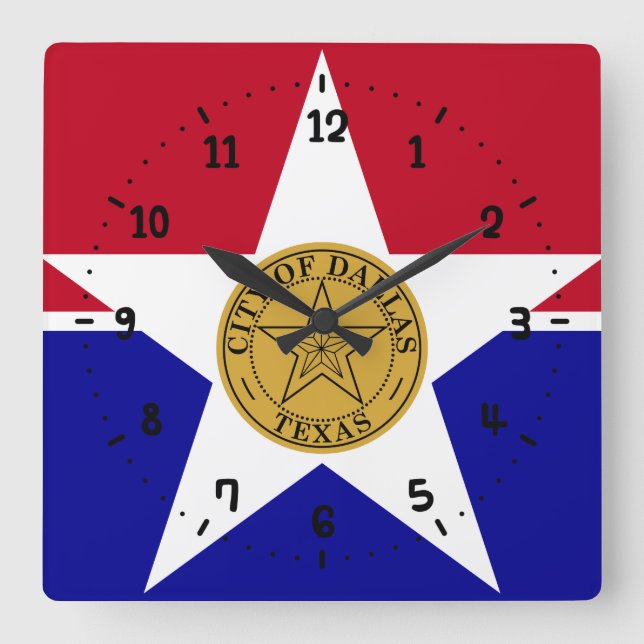 Drapeau de Dallas, Texas Carré Horloge murale (Recto)