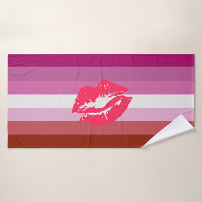Drapeau de fierté lesbienne au rouge à lèvres (Serviette de bain)