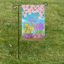 Bienvenue Fleurs de printemps Reversible Jardin Dr