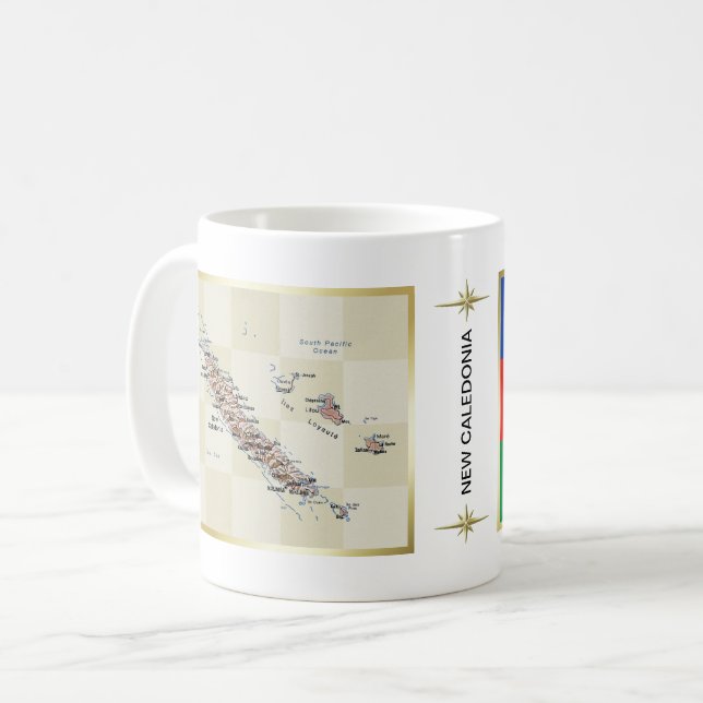 Drapeau de la Nouvelle-Calédonie + Tasse de carte (Devant gauche)