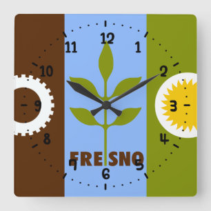 Drapeau de la ville de Fresno Carré Horloge murale