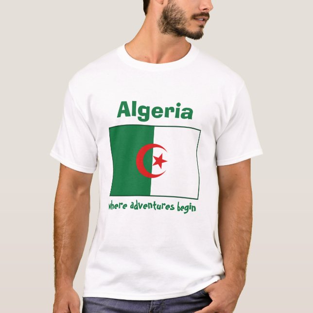 Drapeau de l'Algérie + Carte + T-shirt des textes (Devant)