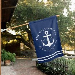 Drapeau De Maison Ancre nautique personnalisée Marine Blue Beach Hou