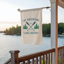 Nom de famille Lake House Oars rustiques Pine Tree