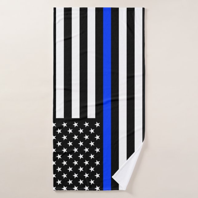 Drapeau de police de la ligne bleue mince (Serviette de bain)
