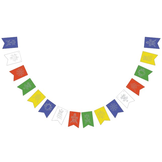 Drapeau de prière tibétain aux symboles bouddhiste (Tout)
