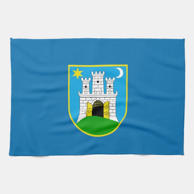 Drapeau de Zagreb, Croatie Serviette de cuisine (Horizontal)