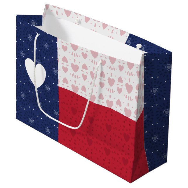 Drapeau d'État Texas à motifs cardiaques Grand sac (Devant Angle)