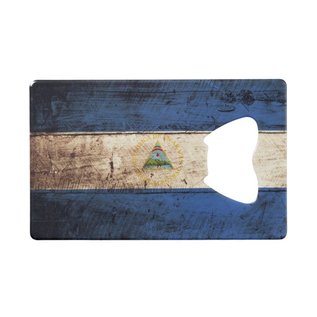 Drapeau du Nicaragua sur le vieux grain en bois (Devant (Horizontal))