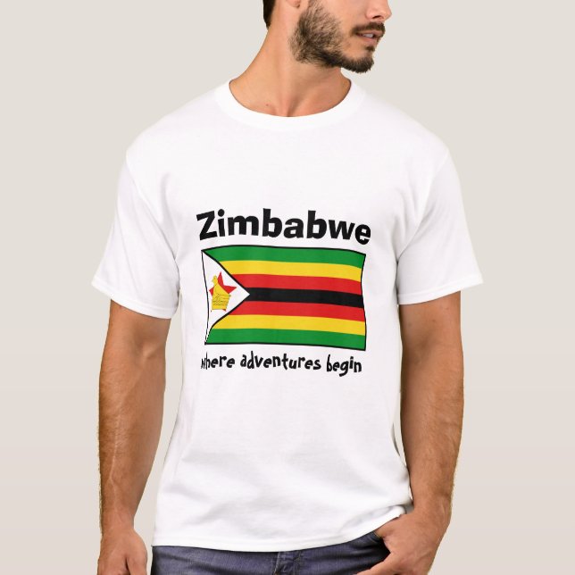 Drapeau du Zimbabwe + Carte + T-shirt des textes (Devant)