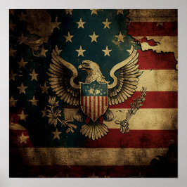 Drapeau Grungy Avec Poster D'Aigle