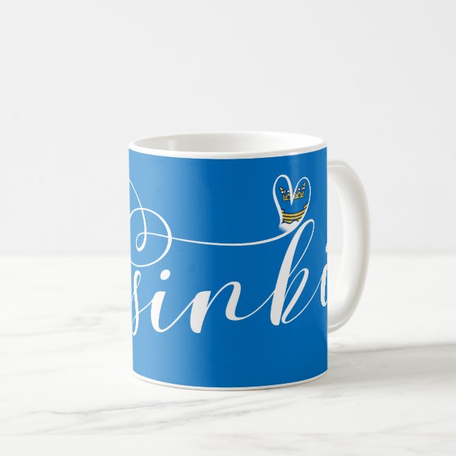 Drapeau Helsinki en coeur, Finlande Mug de café (Devant droit)